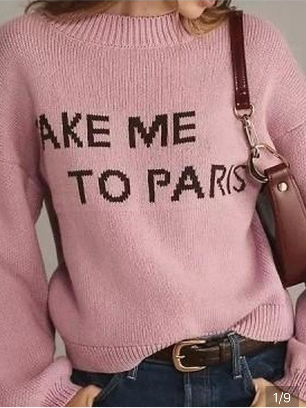 Anthropologie Pink 'Take Me To Paris' Crewneck Sweater